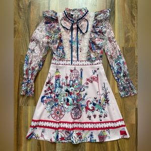 Dalia MacPhee neck tie pink printed lace dress small